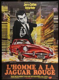1g529 DEATH IN THE RED JAGUAR French 1p '70 cool Saukoff art of George Nader with gun over car!