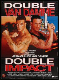 1g543 DOUBLE IMPACT French 1p '91 great image of Jean-Claude Van Damme in a dual role as twins!