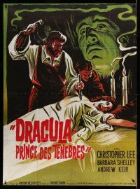 1g545 DRACULA PRINCE OF DARKNESS French 1p R70s art of vampire Christopher Lee + man driving stake!