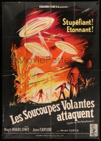 1g549 EARTH VS. THE FLYING SAUCERS French 1p '56 cool different art by Georges Kerfyser!