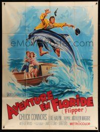 1g574 FLIPPER French 1p '64 Chuck Connors, Luke Halpin, different dolphin art by Roger Soubie!