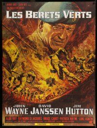1g598 GREEN BERETS French 1p '68 best different art of John Wayne in Vietnam War by Jean Mascii!