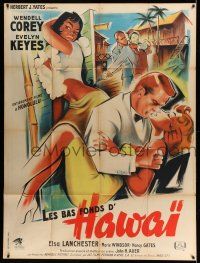 1g609 HELL'S HALF ACRE French 1p '54 different art of Wendell Corey & sexy Evelyn Keyes in Hawaii!