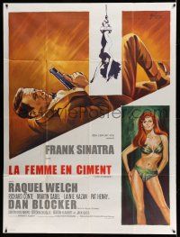 1g668 LADY IN CEMENT French 1p '69 different art of Frank Sinatra & sexy Raquel Welch by Grinsson!
