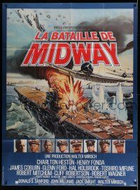 1g724 MIDWAY French 1p '76 Charlton Heston, Henry Fonda, dramatic World War II naval battle art!