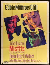 1g725 MISFITS French 1p '61 different art of Gable, Marilyn Monroe & Clift by Roger Soubie, rare!