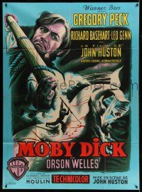 1g727 MOBY DICK French 1p '56 John Huston, different Mascii art of Gregory Peck & the giant whale!