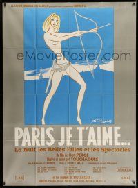 1g768 PARIS JE T'AIME French 1p '62 Touchagues art of sexy topless stripper with bow & arrow!
