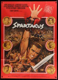 1g849 SPARTACUS French 1p R70s Stanley Kubrick, Mascii art of Kirk Douglas + cast on gold coins!