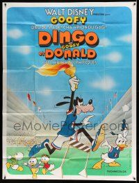 1g858 SUPERSTAR GOOFY French 1p '72 Disney, Goofy jumping Olympic hurdle with torch, Donald Duck!