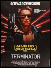 1g867 TERMINATOR French 1p '85 super c/u of most classic cyborg Arnold Schwarzenegger with gun!