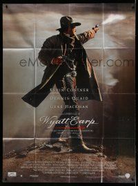1g927 WYATT EARP French 1p '94 full-length image of cowboy Kevin Costner shooting gun!