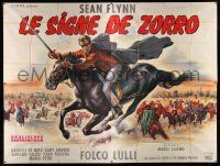 1g358 SIGN OF ZORRO French 4p '63 different art of masked Sean Flynn on horse by Jean Mascii!