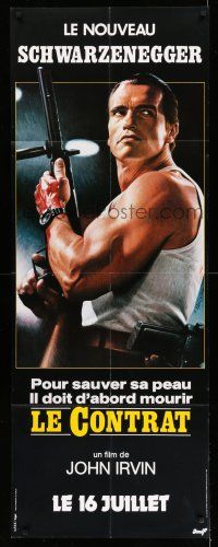 1g415 RAW DEAL French door panel '86 great close up of tough guy Arnold Schwarzenegger with gun!