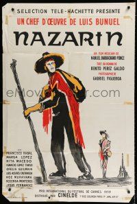 1g386 NAZARIN French 31x47 '59 Luis Bunuel, cool Dovarinoff art of Mexican Catholic priest!