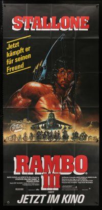 1g162 RAMBO III German 46x98 '88 Sylvester Stallone returns as John Rambo, cool Casaro art!