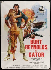 1g267 GATOR Italian 1p '76 art of Burt Reynolds & Lauren Hutton by McGinnis, White Lightning sequel!