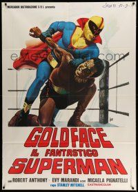 1g271 GOLDFACE Italian 1p R70s different Aller art of wacky masked wrestler superhero in the ring!