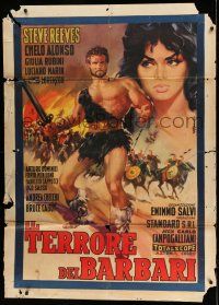 1g272 GOLIATH & THE BARBARIANS Italian 1p '59 Biffignandi art of Steve Reeves & sexy Chelo Alonso!