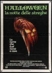 1g275 HALLOWEEN Italian 1p '79 John Carpenter classic, great Bob Gleason jack-o-lantern art!