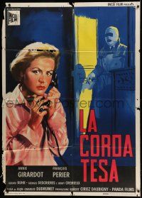 1g292 LOVERS ON A TIGHTROPE Italian 1p '61 different art of Annie Girardot w/phone & bandaged man!