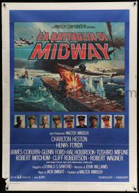 1g302 MIDWAY Italian 1p '76 Charlton Heston, Henry Fonda, dramatic World War II naval battle art!