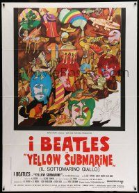 1g348 YELLOW SUBMARINE Italian 1p R70s cool psychedelic art of Beatles John, Paul, Ringo & George!