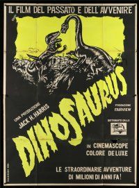 1g203 DINOSAURUS teaser Italian 2p '60 different Day-Glo art of tyrannosaurus & brontosaurus!