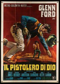 1g208 HEAVEN WITH A GUN Italian 2p '69 great different art of cowboy Glenn Ford in gunfight!