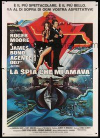 1g227 SPY WHO LOVED ME Italian 2p '77 cool art of Roger Moore as James Bond by Bob Peak!