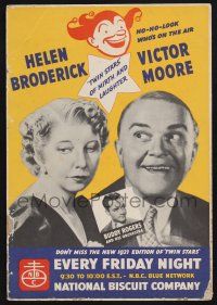 1g002 TWIN STARS 1937 12x17 NBC radio poster '37 Helen Broderick, Victor Moore, Buddy Rogers!