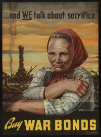 1g001 AND WE TALK ABOUT SACRIFICE 20x28 WWII war poster '43 art of grieving mother by Couillard!