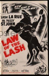 1g093 LAW OF THE LASH pressbook '47 great artwork image of Lash La Rue on rearing horse!