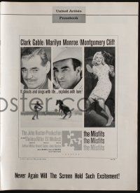 1g101 MISFITS pressbook '61 Huston, Clark Gable, Marilyn Monroe, Montgomery Clift, Hirschfeld art!