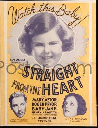 1g117 STRAIGHT FROM THE HEART pressbook '35 smiling headshot portrait of cute Baby Jane, Mary Astor