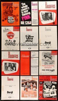 1h087 LOT OF 26 1974 BOX OFFICE EXHIBITOR MAGAZINES '74 filled with movie images & information!