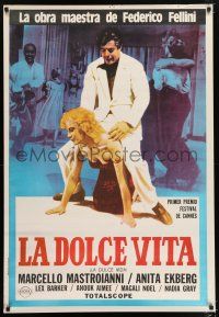 1j002 LA DOLCE VITA Argentinean R80s Fellini, image of Mastroianni astride Franca Pasut!