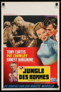 1j089 SQUARE JUNGLE Belgian '56 great artwork of boxing Tony Curtis fighting in the ring!