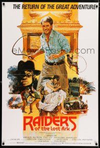 1j094 RAIDERS OF THE LOST ARK English 1sh R82 art of Harrison Ford & Karen Allen by Drew Struzan!