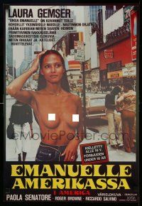 1j181 EMANUELLE IN AMERICA Finnish '79 image of sexy topless Laura Gemser in the title role!