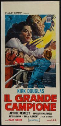 1j130 CHAMPION Italian locandina R60s Kirk Douglas with Marilyn Maxwell, art by Averardo Ciriello