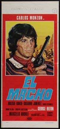 1j148 MACHO KILLERS Italian locandina '77 Carlos Monzon as El Macho, Ferrari spaghetti western art