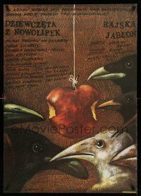 1j395 DZIEWCZETA Z NOWOLIPEK/RAJSKA JABLON Polish 27x38 '80s Pagowski art of birds eating apple!