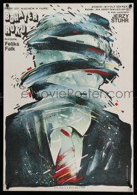 1j408 HERO OF THE YEAR Polish 26x38 '87 crazy art of man in suit by Witold Dybowski!