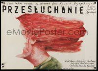 1j411 INTERROGATION Polish 27x38 '89 wild Pagowski art of woman with gagged face in her hair!