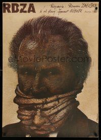 1j442 RDZA Polish 26x37 '81 Zygmunt Hubner, bizarre Pagowski art of man w/face mask!