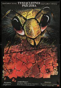 1j458 THOUSAND-YEAR-OLD BEE Polish 27x39 '84 cool Maciej Woltman art of giant bee & cracked earth!