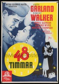 1j059 CLOCK Swedish '45 great art of pretty Judy Garland & Robert Walker, Minnelli classic!
