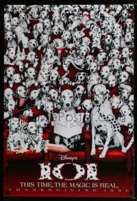 1k002 101 DALMATIANS teaser DS 1sh '96 Walt Disney live action, wacky image of dogs in theater!