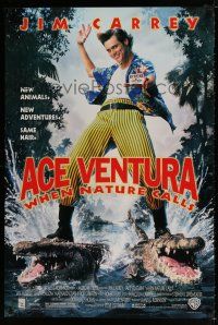 1k019 ACE VENTURA WHEN NATURE CALLS 1sh '95 wacky Jim Carrey on crocodiles by John Alvin!